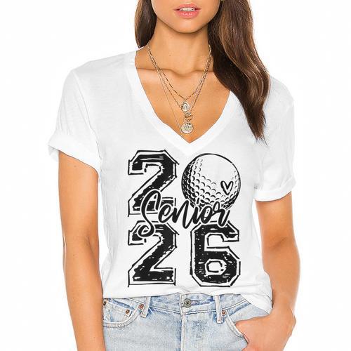 Senior 2026 Golf Player Heart Graduation Girls Teens Women's Jersey Short Sleeve Deep V-Neck Tshirt				 - Best Gift Smart