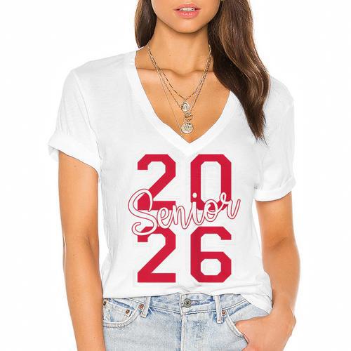 Senior 2026 Graduation Varsity Red Letters On The Back Women's Jersey Short Sleeve Deep V-Neck Tshirt				 - Best Gift Smart