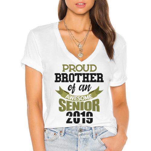 Senior Class Of 2019 Tshirt Graduation Awesome Brother Women's Jersey Short Sleeve Deep V-Neck Tshirt - Best Gift Smart