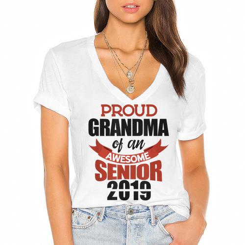 Senior Class Of 2019 Tshirt Graduation Awesome Grandma Women's Jersey Short Sleeve Deep V-Neck Tshirt				 - Best Gift Smart