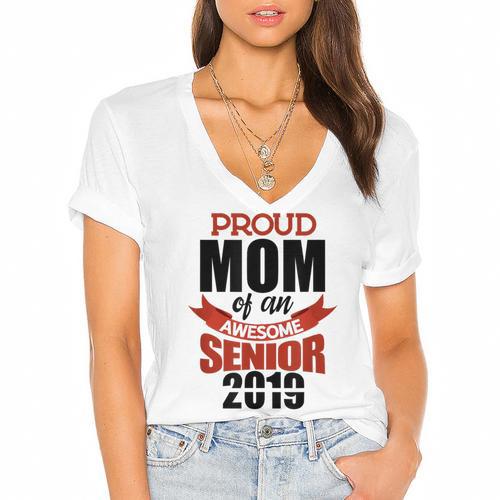 Senior Class Of 2019 Tshirt Graduation Awesome Mom Women's Jersey Short Sleeve Deep V-Neck Tshirt				 - Best Gift Smart