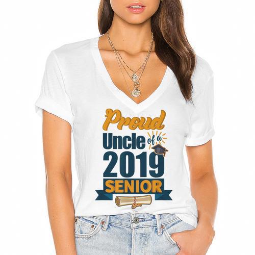 Senior Class Of 2019 Tshirt Graduation School Students Uncle Women's Jersey Short Sleeve Deep V-Neck Tshirt - Best Gift Smart