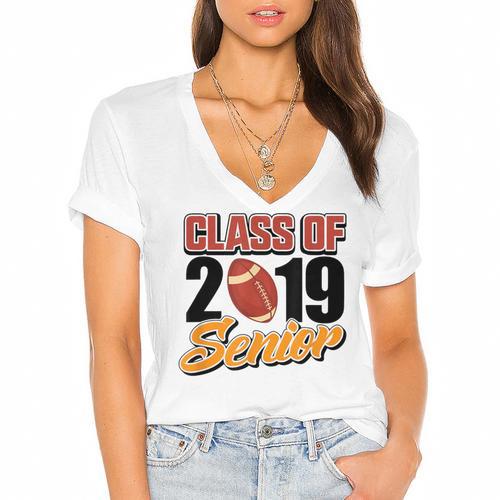 Senior Class Of 2019 Tshirt Graduation Students Football Women's Jersey Short Sleeve Deep V-Neck Tshirt - Best Gift Smart
