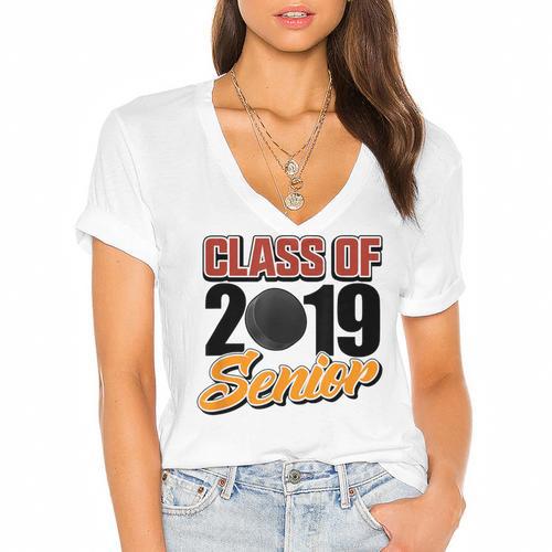 Senior Class Of 2019 Tshirt Graduation Students Hockey Women's Jersey Short Sleeve Deep V-Neck Tshirt				 - Best Gift Smart