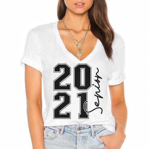 Senior Class Of 2021 Graduation High School College Women's Jersey Short Sleeve Deep V-Neck Tshirt				 - Best Gift Smart