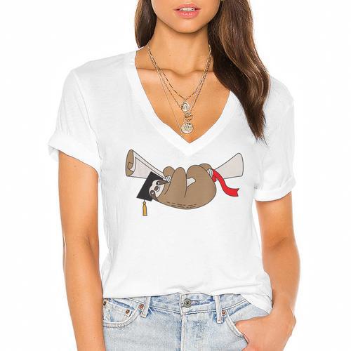 Sloth Graduation Shirt Cute Animal Diploma Grad Women's Jersey Short Sleeve Deep V-Neck Tshirt				 - Best Gift Smart