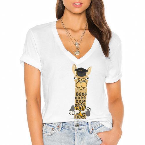 SmileteesGrad Llama Graduation T-Shirt Women's Jersey Short Sleeve Deep V-Neck Tshirt				 - Best Gift Smart