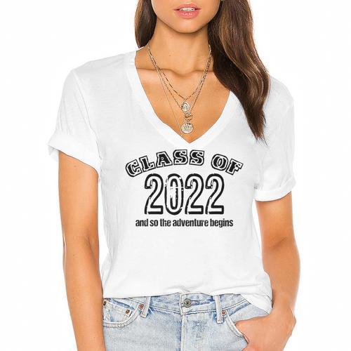 And So The Adventure Begins 2022 Graduation T-Shirt Women's Jersey Short Sleeve Deep V-Neck Tshirt - Best Gift Smart