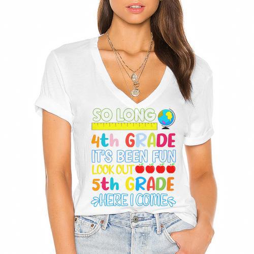 So Long 4th Grade Here I Come Graduation 5th Grade Kids Tee Premium Women's Jersey Short Sleeve Deep V-Neck Tshirt				 - Best Gift Smart