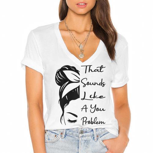 That Sounds Like A You Problem Messy Bun Introvert Raglan Baseball Tee Women's Jersey Short Sleeve Deep V-Neck Tshirt				 - Raresse