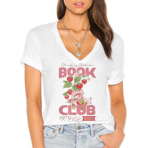 Strawberry Shortcake Book Club 1979 With Berry Besties Women's Jersey Short Sleeve Deep V-Neck Tshirt				 - Bookorys
