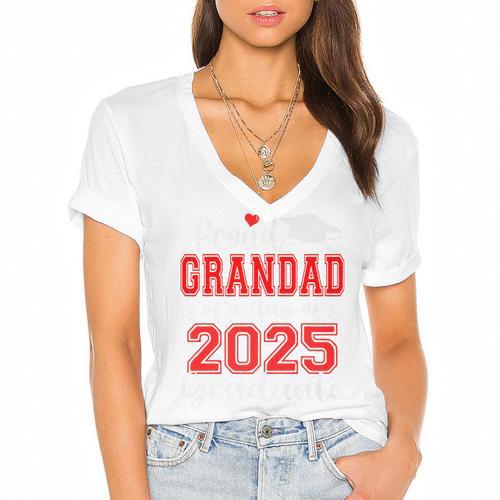 Super Proud Grandad Of 2025 Graduate Graduation Family Premium Women's Jersey Short Sleeve Deep V-Neck Tshirt				 - Best Gift Smart