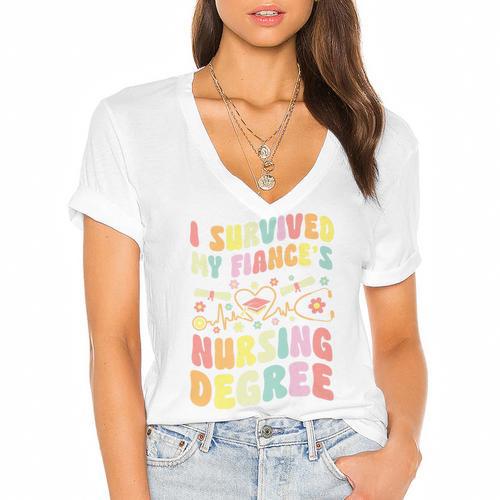 i Survived My Fiance's Nursing Degree Graduation Groovy Premium Women's Jersey Short Sleeve Deep V-Neck Tshirt				 - Best Gift Smart