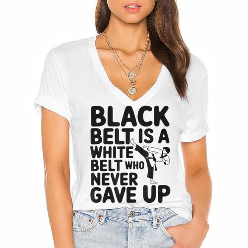 Taekwondo Belt Club Graduation Women's Jersey Short Sleeve Deep V-Neck Tshirt - Best Gift Smart