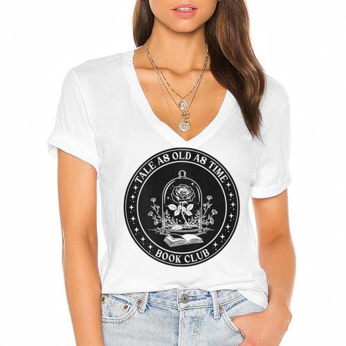 Tale As Old As Time Book Club Rose Women's Jersey Short Sleeve Deep V-Neck Tshirt				 - Bookorys