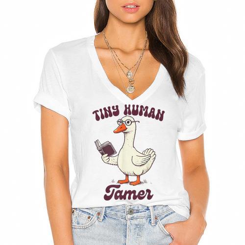 Teacher Silly Goose Reading Book Teaching Tiny Human Tamer Women's Jersey Short Sleeve Deep V-Neck Tshirt				 - Bookorys DE
