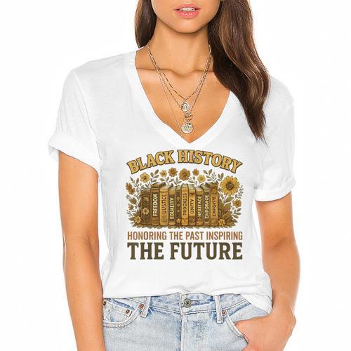 History Honoring Past Inspiring The Future Book Women's Jersey Short Sleeve Deep V-Neck Tshirt				 - Bookorys