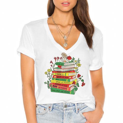 History Month Black History Shirts Book Lover Teacher Women's Jersey Short Sleeve Deep V-Neck Tshirt				 - Bookorys