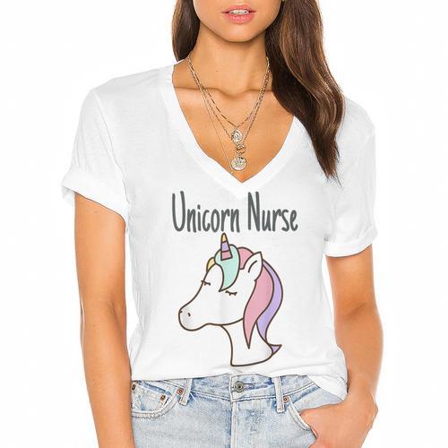 Unicorn RN Graduation T Shirt Nurse Shirts Women's Jersey Short Sleeve Deep V-Neck Tshirt				 - Best Gift Smart
