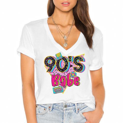 Vintage 90's Babe Party Back To 90s Cassette Nostalgia Premium Tri-Blend Women's Jersey Short Sleeve Deep V-Neck Tshirt				 - Figerry