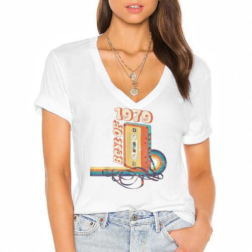 Vintage Best Of 1979 41st Birthday Graduation Cassette Tape Women's Jersey Short Sleeve Deep V-Neck Tshirt				 - Best Gift Smart