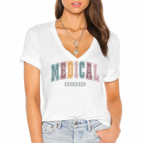 Vintage Medical Records Clerk Director Nursing Graduation Women's Jersey Short Sleeve Deep V-Neck Tshirt				 - Best Gift Smart