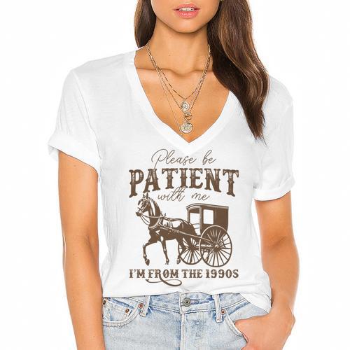 Vintage Please Be Patient With Me I'm From The 1900s On Back Women's Jersey Short Sleeve Deep V-Neck Tshirt				 - Figerry
