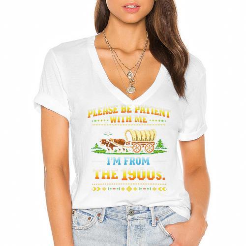Vintage Please Be Patient With Me I'm From The 1900s Premium Tri-Blend Women's Jersey Short Sleeve Deep V-Neck Tshirt - Figerry