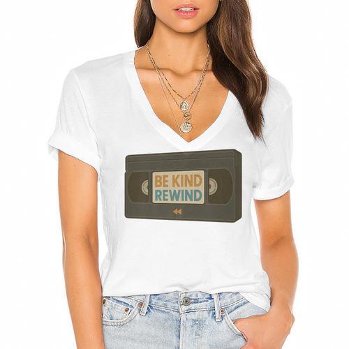 Vintage VHS Tape Humor Retro Nostalgia Graphic Premium Women's Jersey Short Sleeve Deep V-Neck Tshirt - Figerry