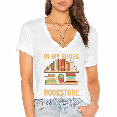 If You Walk A Mile In My Shoes You'Ll End Up At Bookstore Women's Jersey Short Sleeve Deep V-Neck Tshirt				 - Bookorys AU