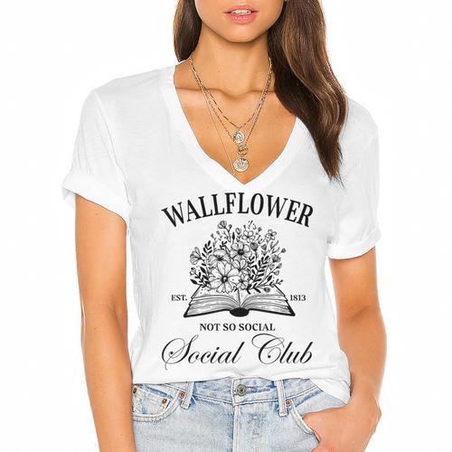 Wallflower Social Club Wildflower Social Club Book Lover Women's Jersey Short Sleeve Deep V-Neck Tshirt				 - Bookorys DE