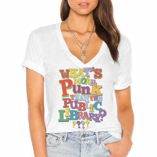 Whats More Punk Than The Public Library T Shirt Book Lover Women's Jersey Short Sleeve Deep V-Neck Tshirt - Bookorys DE