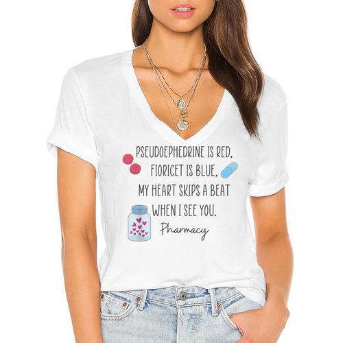 Women Pharmacist Valentines Pharmacy Technician Graduation Women's Jersey Short Sleeve Deep V-Neck Tshirt				 - Best Gift Smart