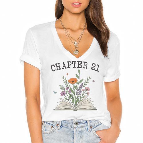 Women's Chapter 21 Book Lovers & Readers 21st Birthday Wildflowers Women's Jersey Short Sleeve Deep V-Neck Tshirt - Bookorys AU