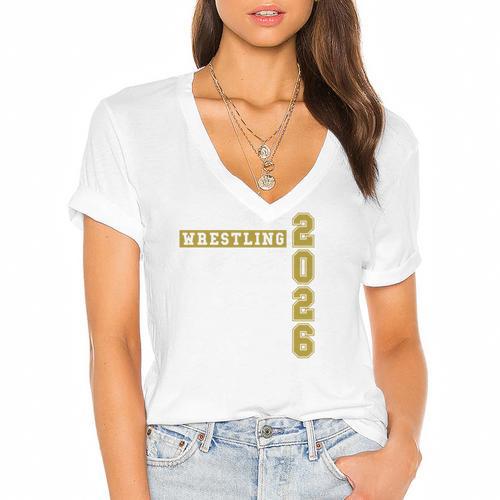 Wrestling Senior Night Wrestling Senior 2026 Graduation 43 Women's Jersey Short Sleeve Deep V-Neck Tshirt - Best Gift Smart