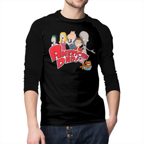 American Dad Show Logo With Family Cartoon Men Baseball Raglan Shirt - Father's Day Fun