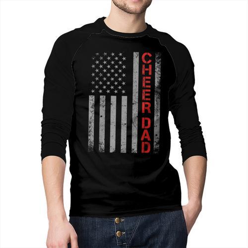 American Flag Cheer Dad Vintage Patriotic Father Cheerleader Men Baseball Raglan Shirt - Father's Day Fun