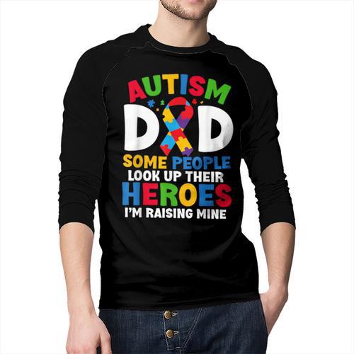 Autism Dad Puzzle Ribbon Proud Son Hero Autism Awareness Men Baseball Raglan Shirt - Father's Day Fun