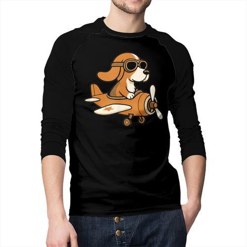 Beagle Flying a Plane Pilot Airplane Dog Mom Dad Men Baseball Raglan Shirt - Father's Day Fun