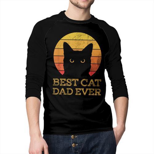 Best Cat Dad Ever Vintage Cat Daddy Fathers Day Men Baseball Raglan Shirt - Father's Day Fun
