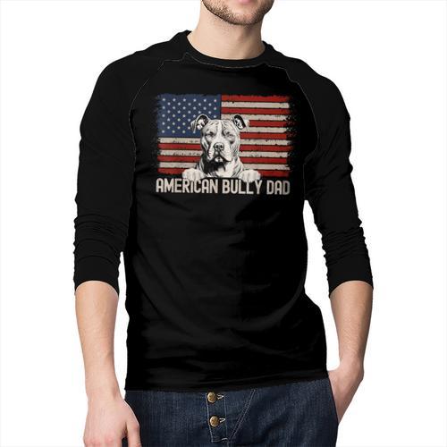 Best Dog Dad Ever American Flag American Bully Dad Men Baseball Raglan Shirt - Father's Day Fun