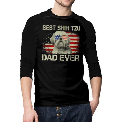 Best Shih Tzu Dad Ever Tshirt Dog Lover American Flag Men Baseball Raglan Shirt - Father's Day Fun