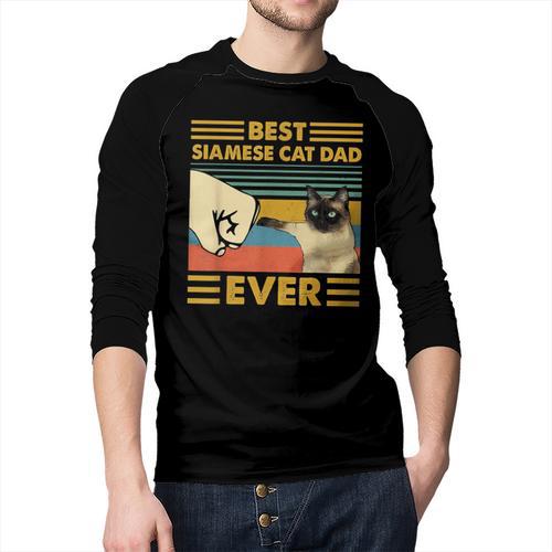 Best Siamese Cat Dad Ever Retro Vintage Sunset Men Baseball Raglan Shirt - Father's Day Fun