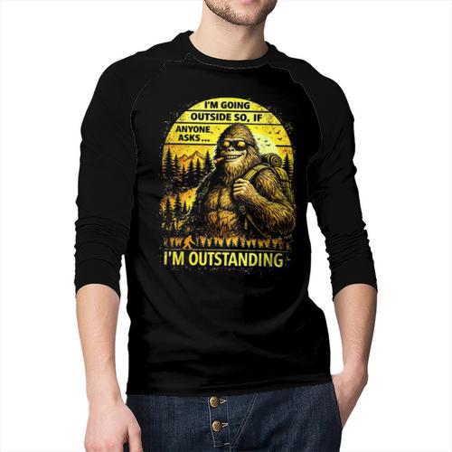 Bigfoot Outdoor Hiking Dad Joke Im Outstanding Sasquatch Men Baseball Raglan Shirt - Father's Day Fun