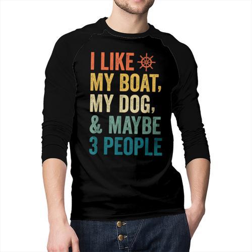 I Like My Boat Dog And Maybe 3 People Retro Sailor Dad Men Baseball Raglan Shirt - Father's Day Fun