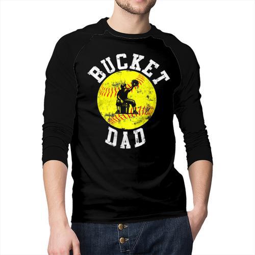 Bucket Dad Softball Dad Baseball Father's Coach Men Baseball Raglan Shirt - Father's Day Fun