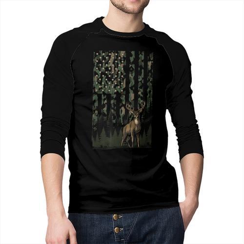 Camo Deer American Flag Graphic Hunting Men Dad Boys Men Baseball Raglan Shirt - Father's Day Fun