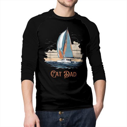Cat Dad Vintage Catamaran Sailing Men Baseball Raglan Shirt - Father's Day Fun