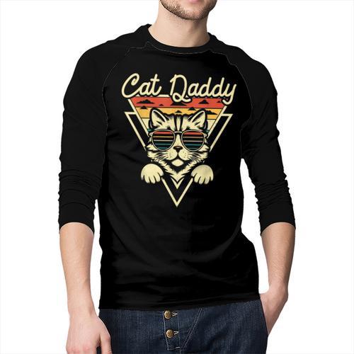 Cat Daddy Retro Sunglasses Cat Fur Dad Papa Vintage Cat Dad Men Baseball Raglan Shirt - Father's Day Fun