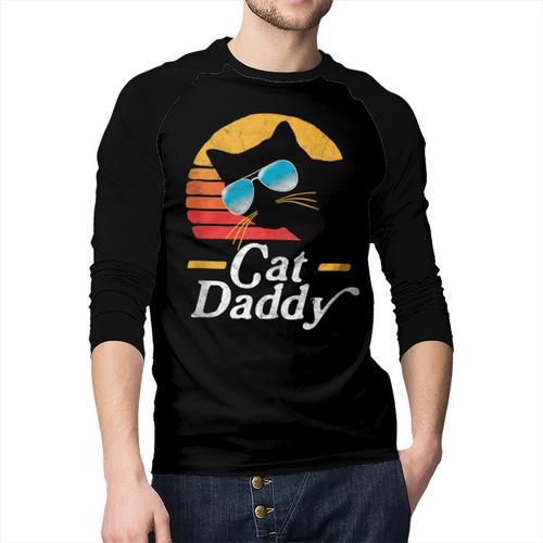 Cat Daddy Vintage 80s Style Cat Retro Sunglasses Distressed Men Baseball Raglan Shirt - Father's Day Fun